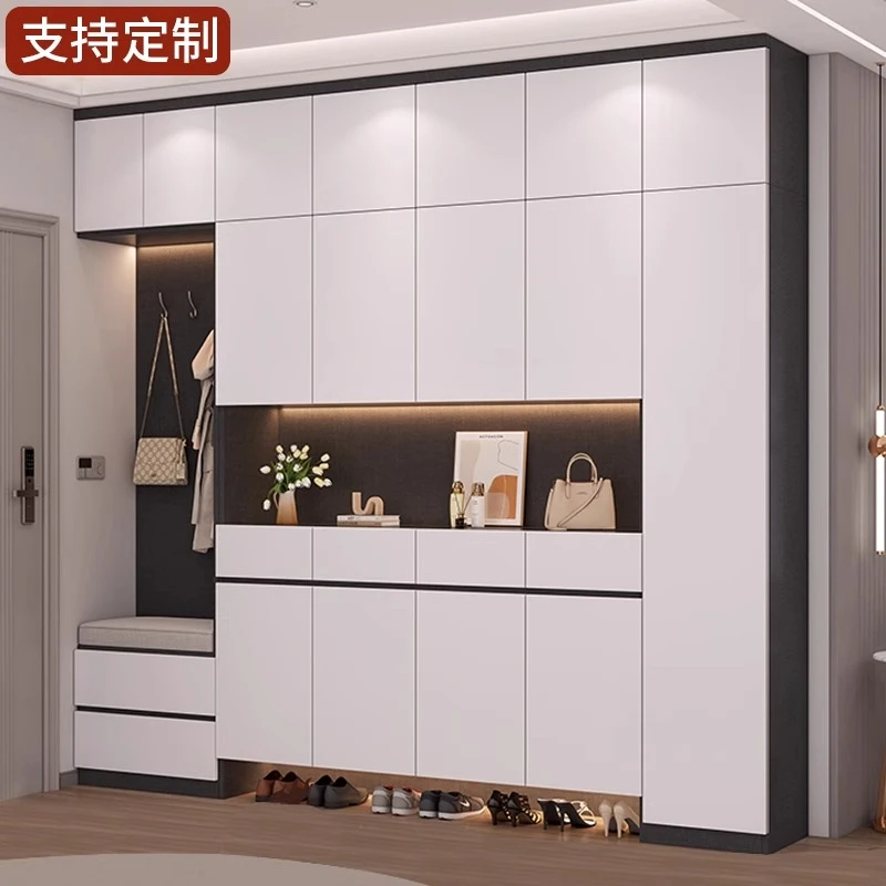 实木鞋柜家用门口坐凳一体靠墙入户玄关柜2025爆款衣架储物柜定制
