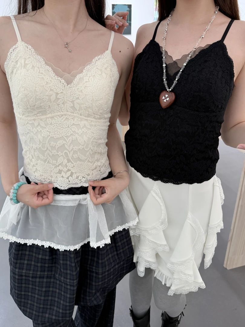河岸家买手店MONOHA蕾丝美背吊带性感V领带胸垫打底背心内搭