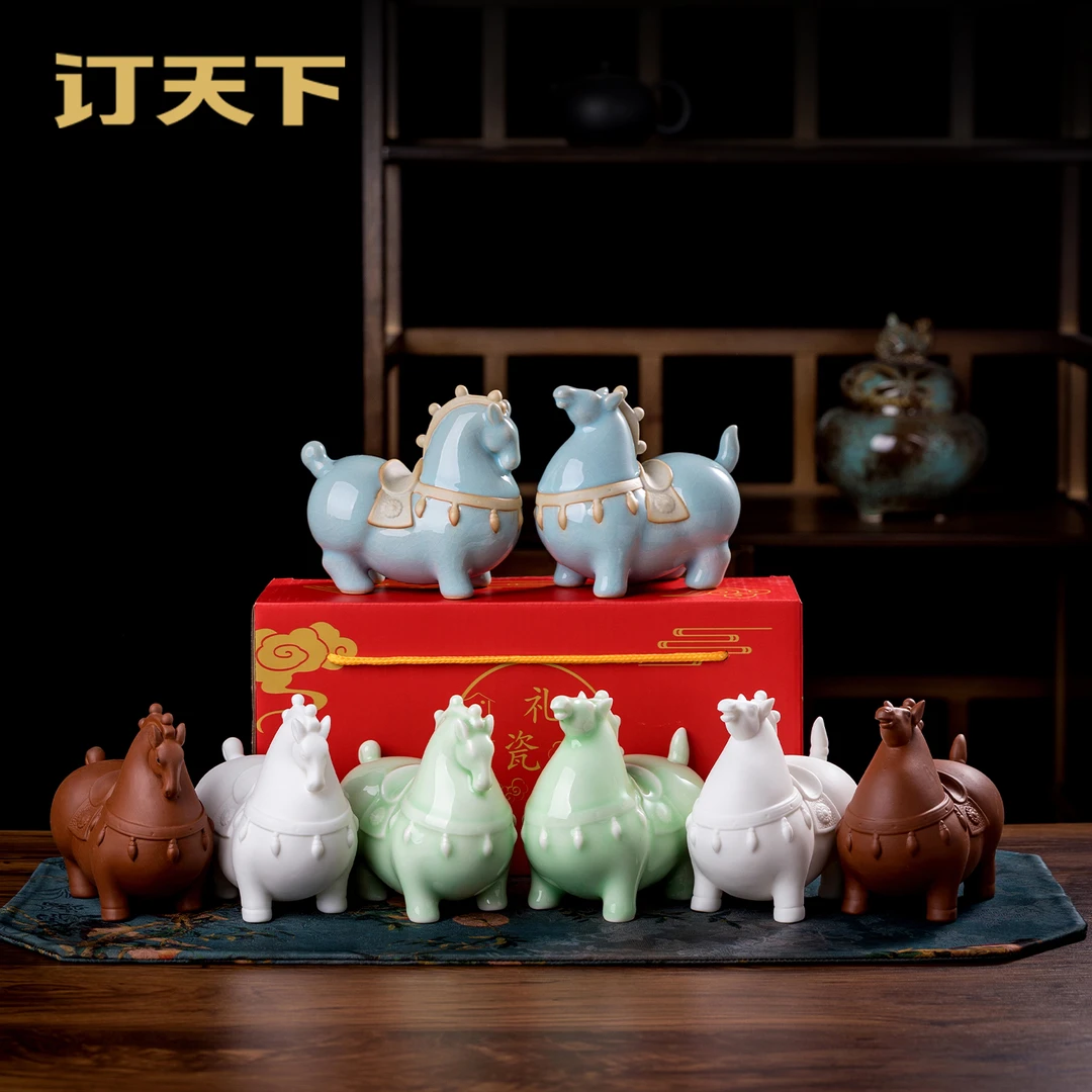 陶瓷小唐马摆件新中式客厅电视柜装饰品生肖马吉祥物茶宠家居摆件