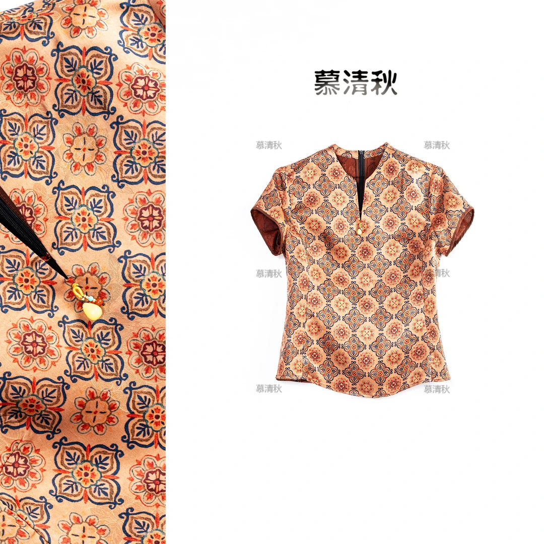 2025新款款新中式咖色宝相花小衫-XT-566