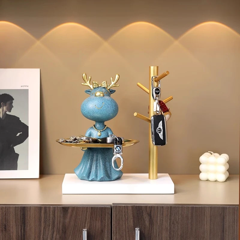 鹿托盘入户钥匙收纳玄关摆件进门鞋柜置物挂钥匙架乔迁之喜装饰品