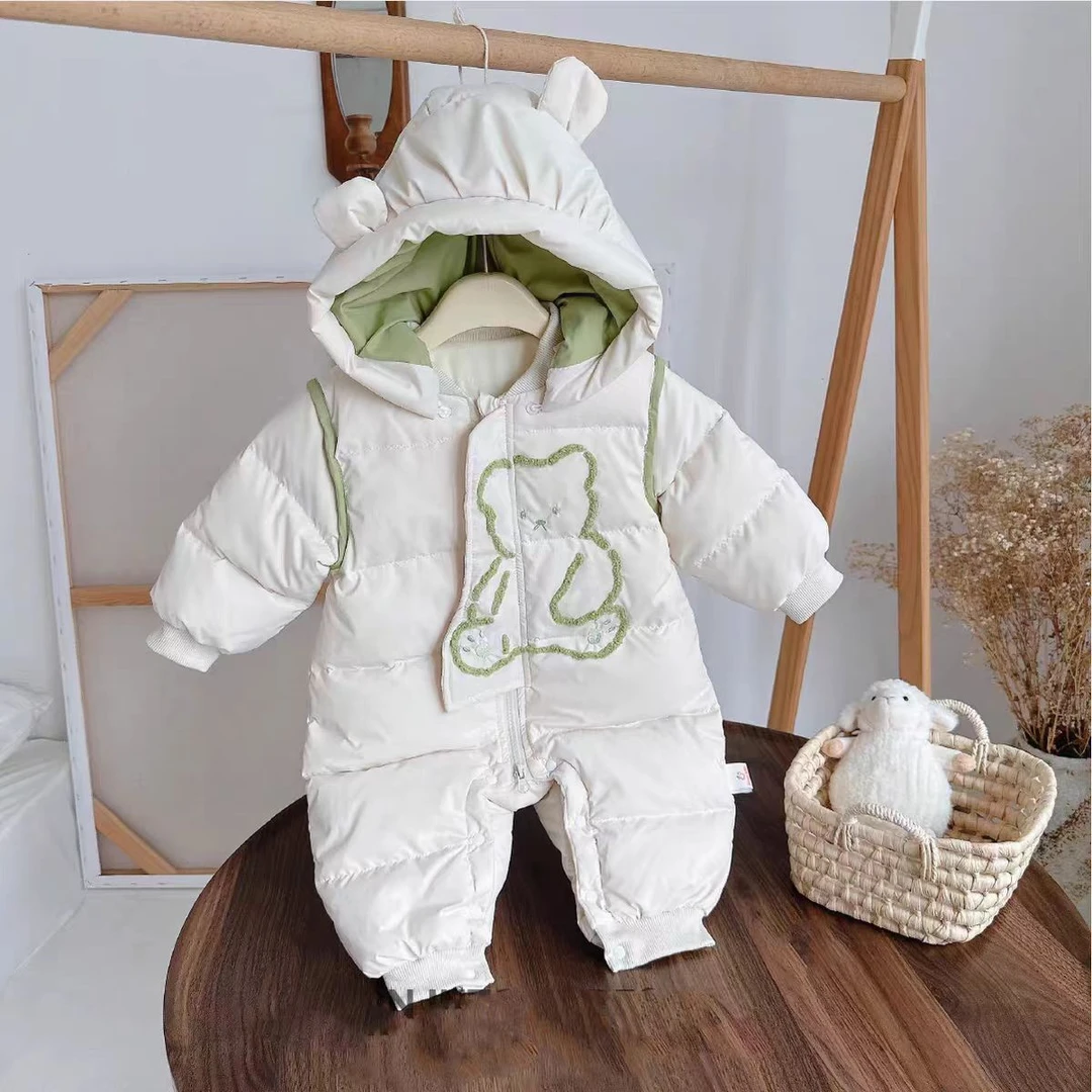 韩版长袖冬款零下长爬婴儿卡通女宝新生儿夹棉婴儿夹棉婴儿外出服