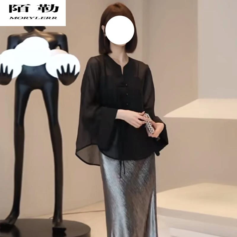 陌勒新中式国风盘扣黑色长袖防晒衬衫女夏款小个子设计感薄款气质