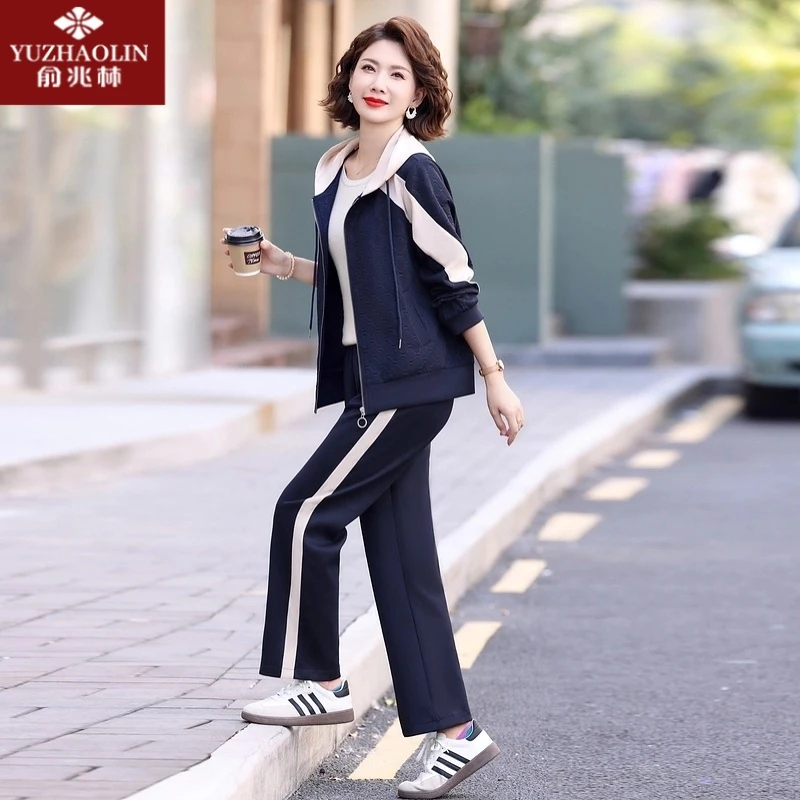年妈妈春装运动套装外套2025新款中老年人春秋款时尚洋气上衣服女