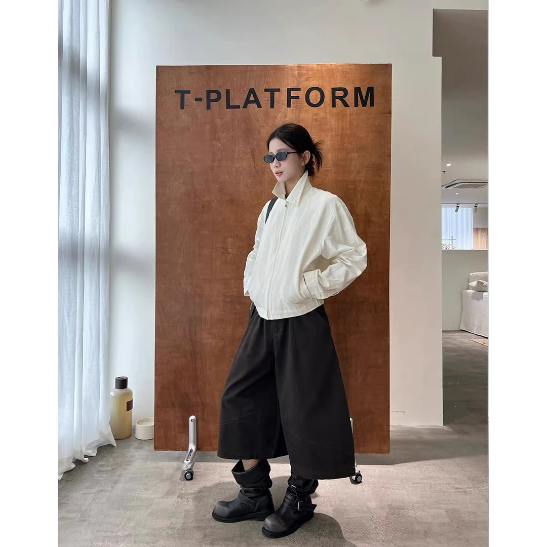 灰灰呀！8607 立体弧线美学 韩代设计感高腰显瘦七分阔腿牛仔裤