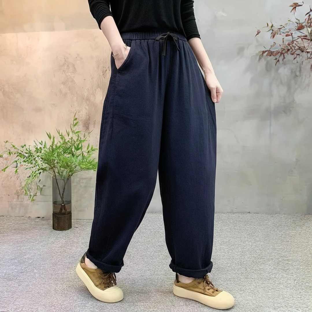 秋季新款加厚双层纱哈伦裤女艺时尚百搭宽松大版休闲裤大码老爹裤