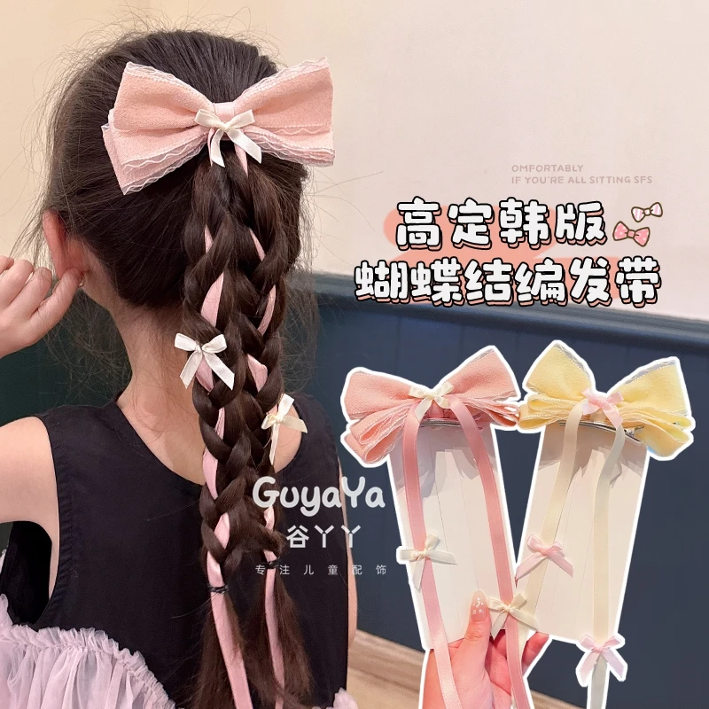 儿童立体多层蝴蝶结长飘带发夹女孩可爱女童夹子头饰新款编发发卡