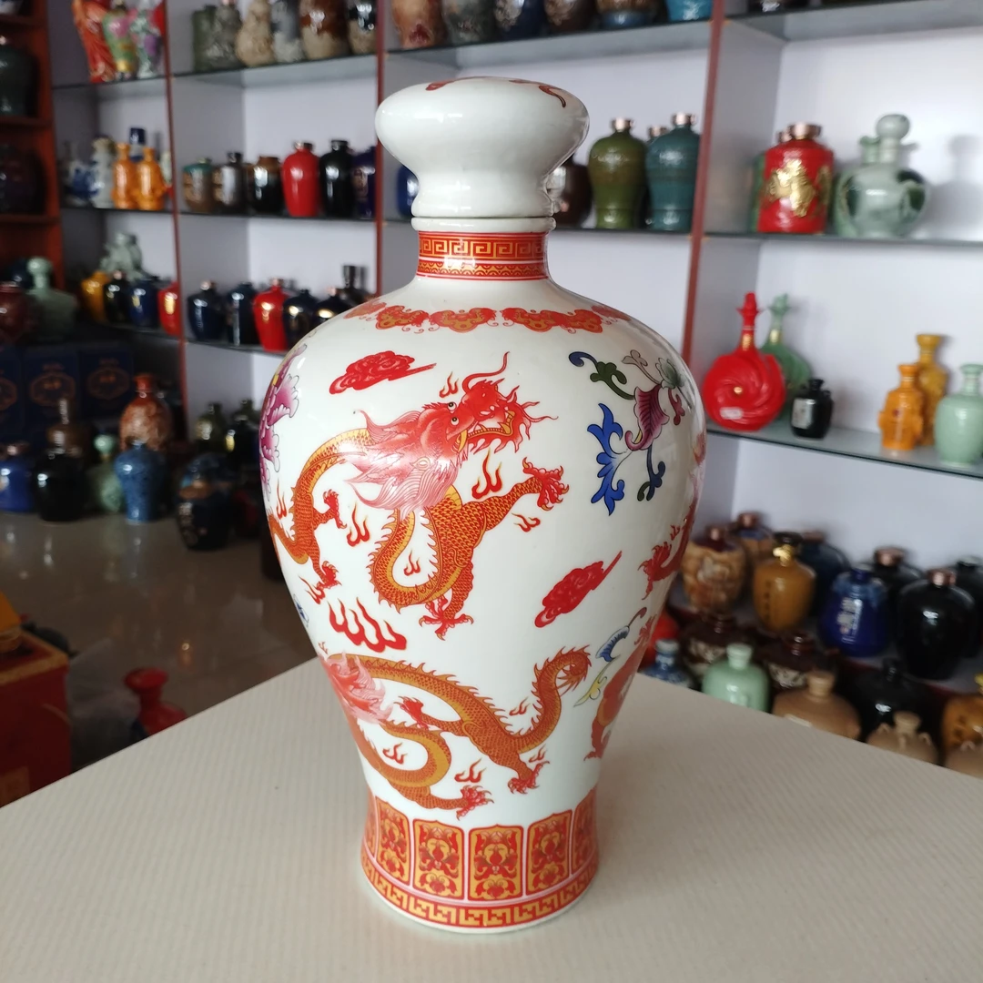 景德镇5斤装双龙戏珠梅瓶陶瓷空酒坛