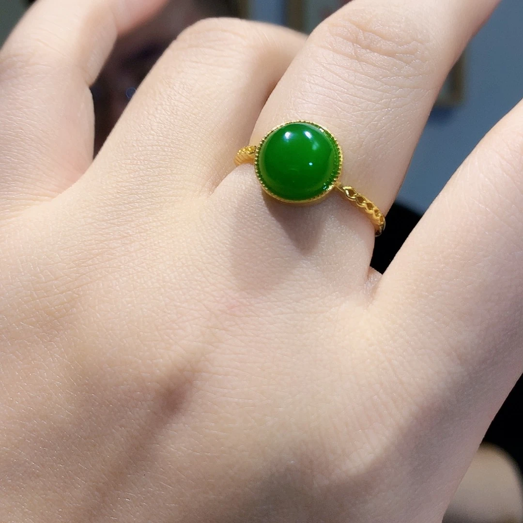 和田玉（碧玉）戒指银S925镀金镶嵌