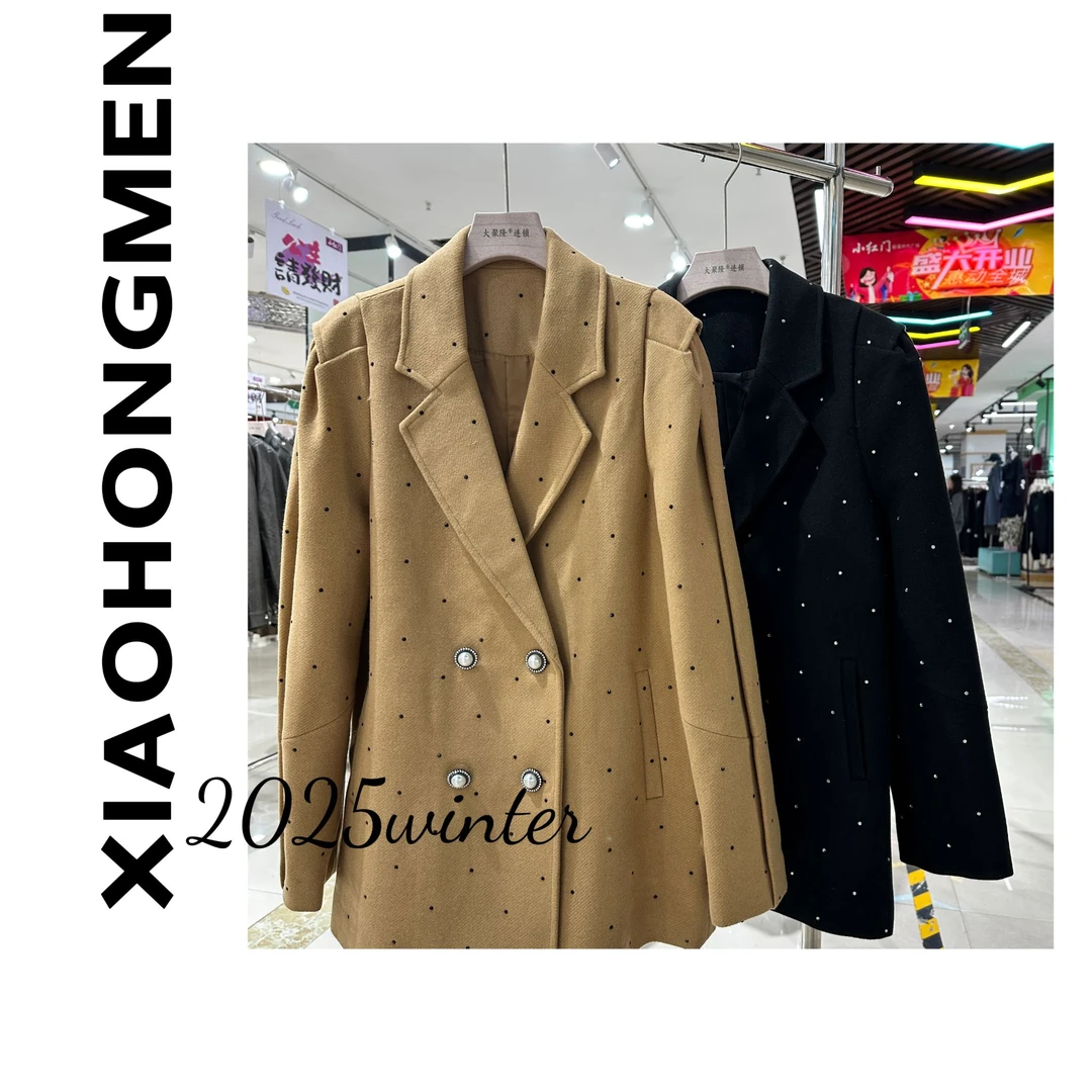 B028  2025冬季新品时尚设计感烫钻气质洋气呢子大衣