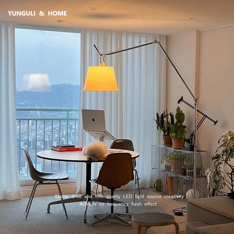 长杆摇臂中古落地灯客厅沙发卧室书房可调节伸缩钓鱼灯阅读氛围灯