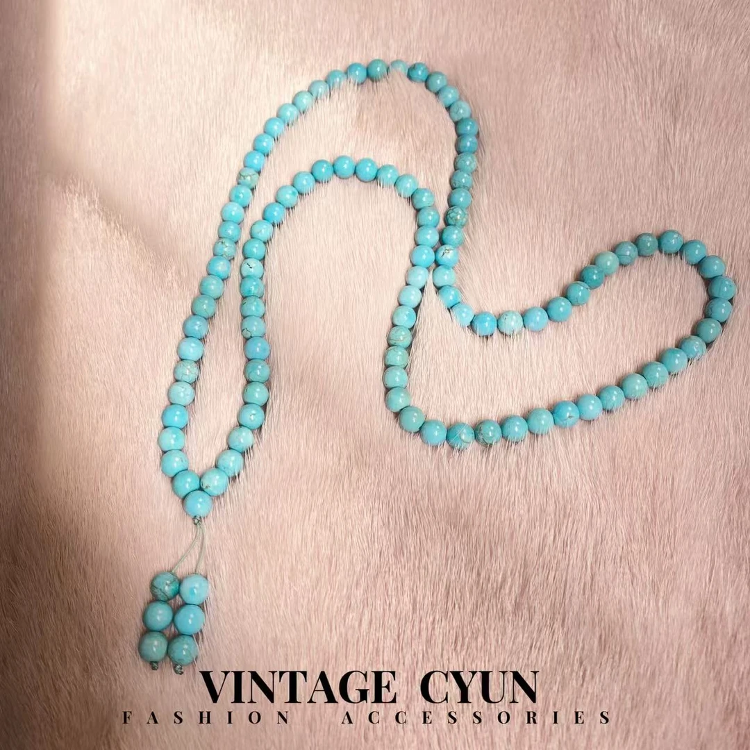 铜合金项链 11919手工法式时尚百搭新款松蓝长款圆珠项链