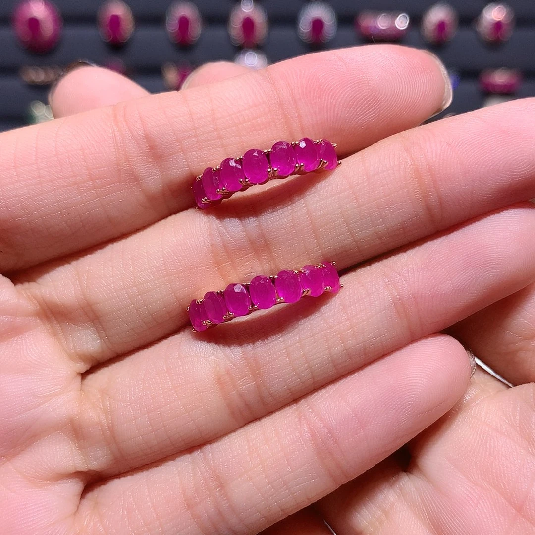 红宝石银S925镶嵌耳饰