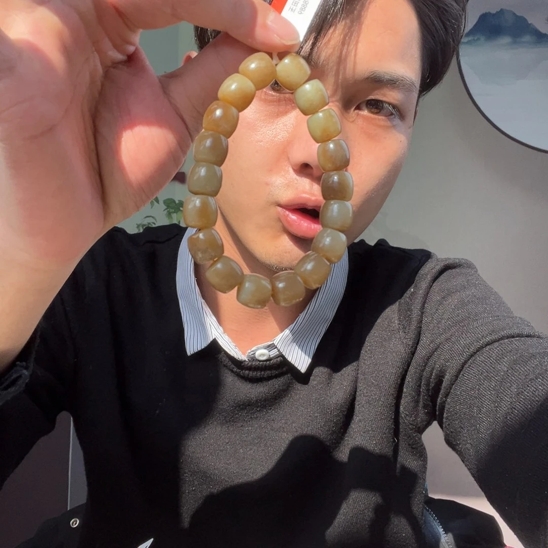 和田玉手链未镶嵌纯天然新疆和田玉且末糖白12mm
