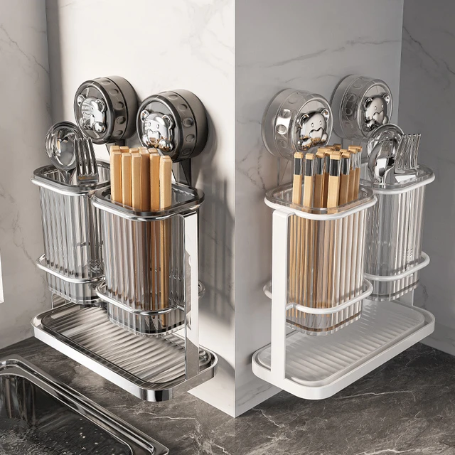 壁挂神器托笼式沥水新款篓收纳盒筒筷子厨房架家用高档不锈钢勺子