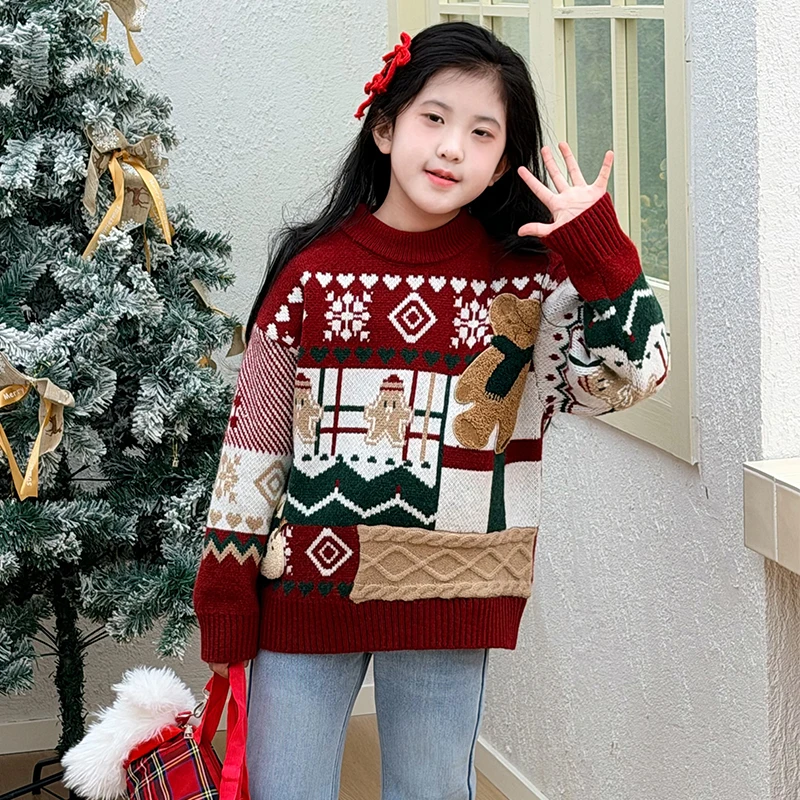 女童毛衣冬装2025新款儿童加厚圣诞针织衫毛线衣女孩内搭秋冬上衣