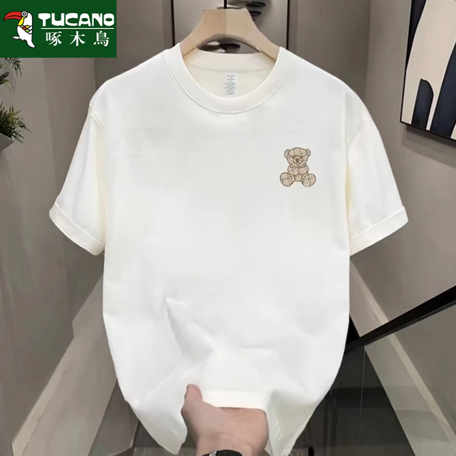 啄木鸟美式渐变高级设计纯棉重磅短袖t恤潮男士半袖圆领情侣装夏