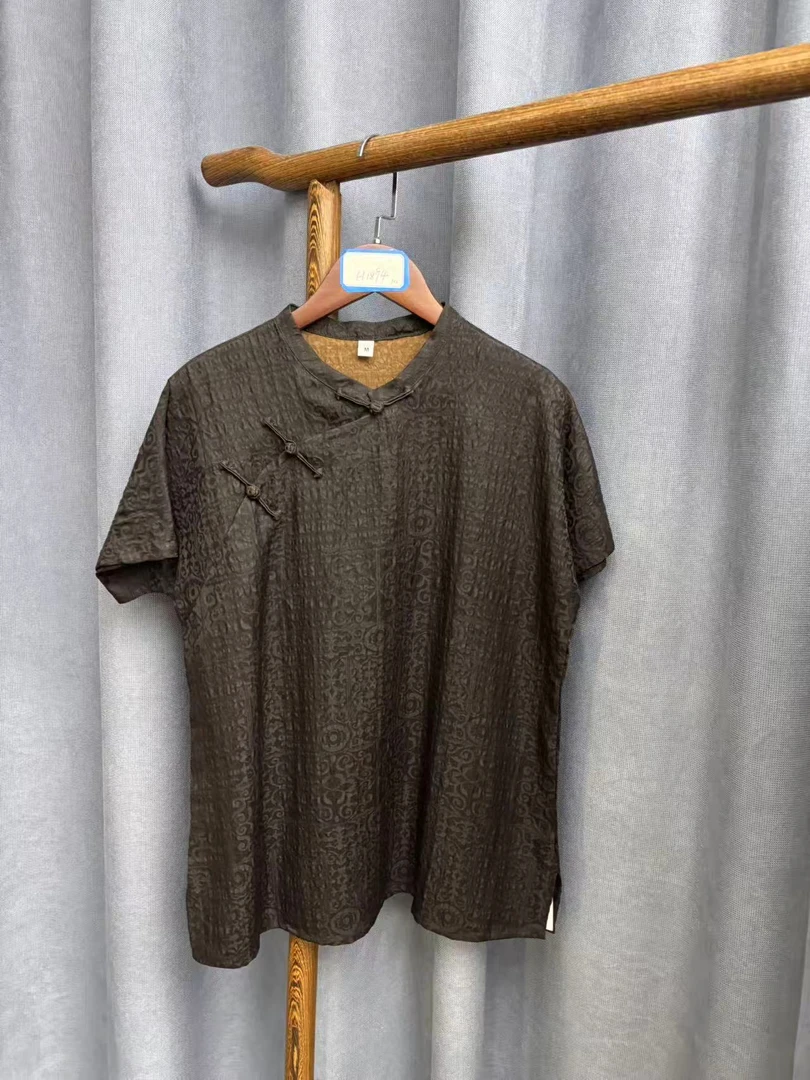 2025秋季新款时尚百搭新中式桑蚕丝香云纱上衣女H1894