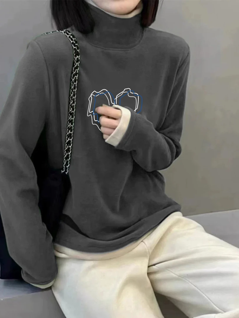 美拉德穿搭休闲秋冬假两件高领加厚内搭上衣T恤女德绒长袖打底衫