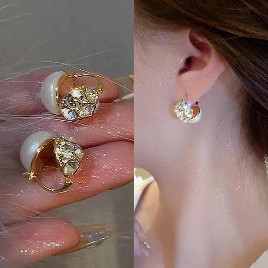 铜合金合成锆石耳饰 日韩时尚简约复古双面珠珠镶锆耳钉8688