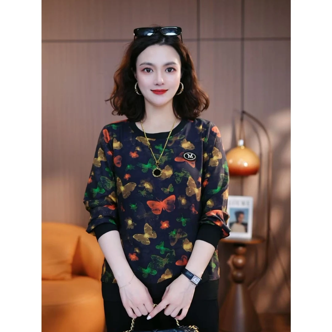 花间精灵-秋季新款高贵轻奢休闲洋气高级女百搭中老年T恤上衣显瘦