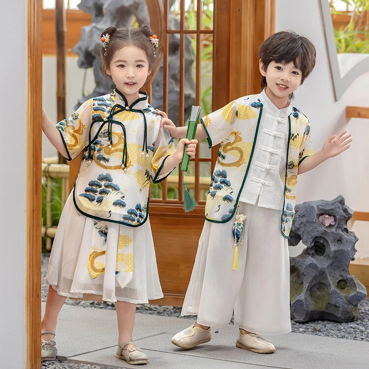 国潮儿童演出服 2025夏新款传统图腾幼儿园毕业歌舞小品表演套装