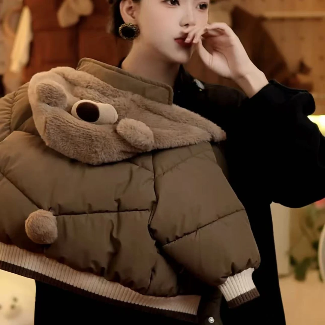 2025冬季新款可爱小熊保暖宝宝连帽棉衣洋气卡通加厚外套