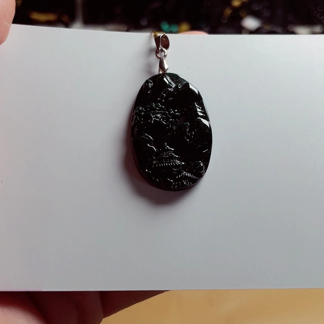 天然缅料A货山水挂件913