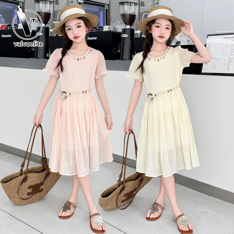 VALVOELITE女童连衣裙夏季2025新款今年流行薄款裙子洋气中大童潮