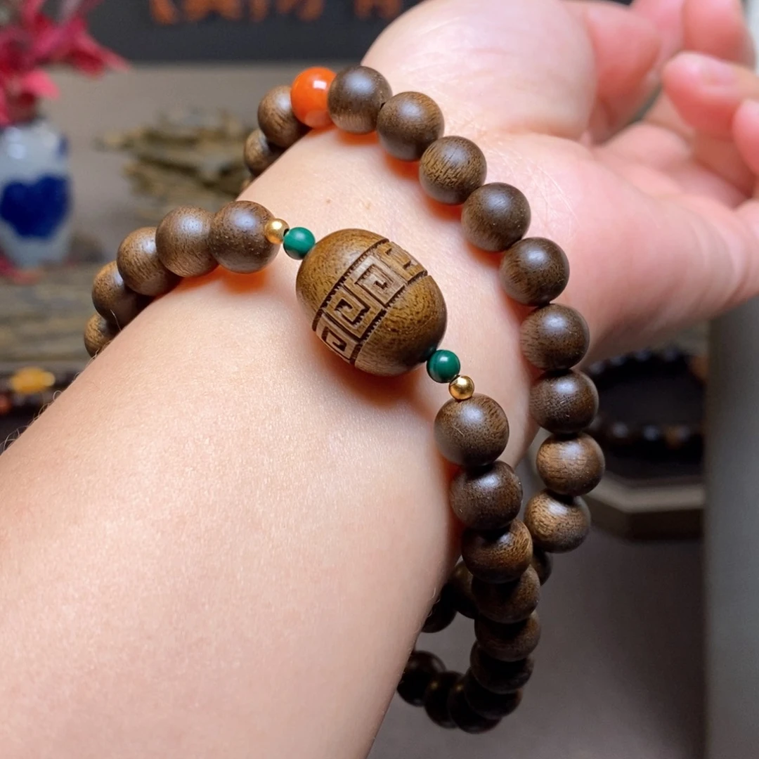 沉香手串越南芽庄古董玉化紫棋楠0.8➕红土沉香木雕设计配饰