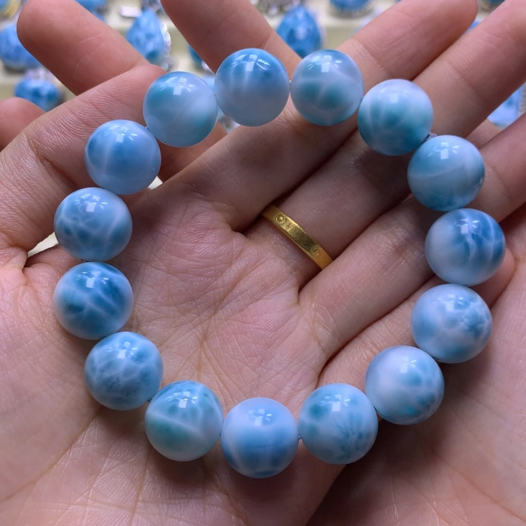 针钠钙石（海纹石）未镶嵌手串14+手串色差略异