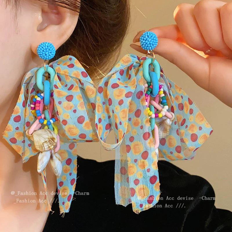 铜合金耳饰 蝴蝶结米珠耳环耳坠个性小清新度假风耳饰