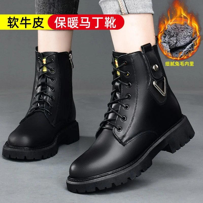 马丁靴女士高帮棉鞋2023新款冬季加绒保暖时尚百搭潮流中筒棉鞋女