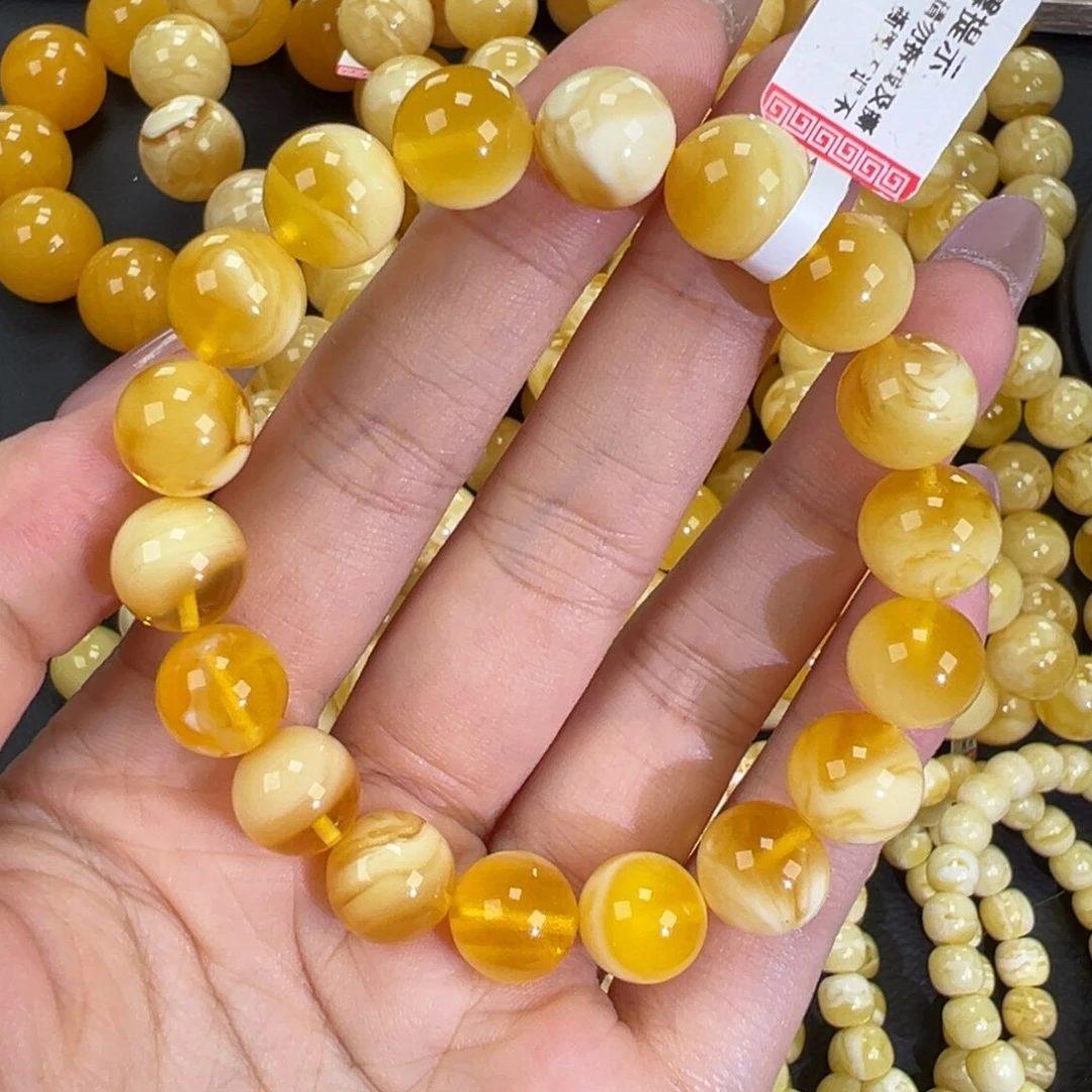 琥珀未镶嵌手链14.6金瓷白