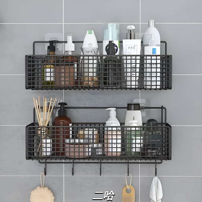 壁挂式收纳架墙上洗漱用品收纳框免打孔置物架浴室用品收纳网格架