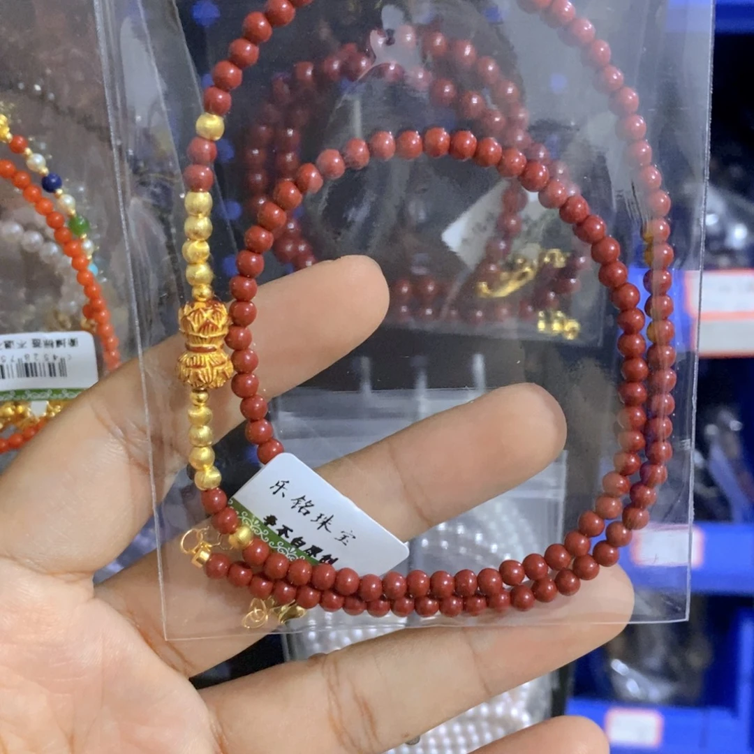 天然辰砂朱砂并蒂莲项链