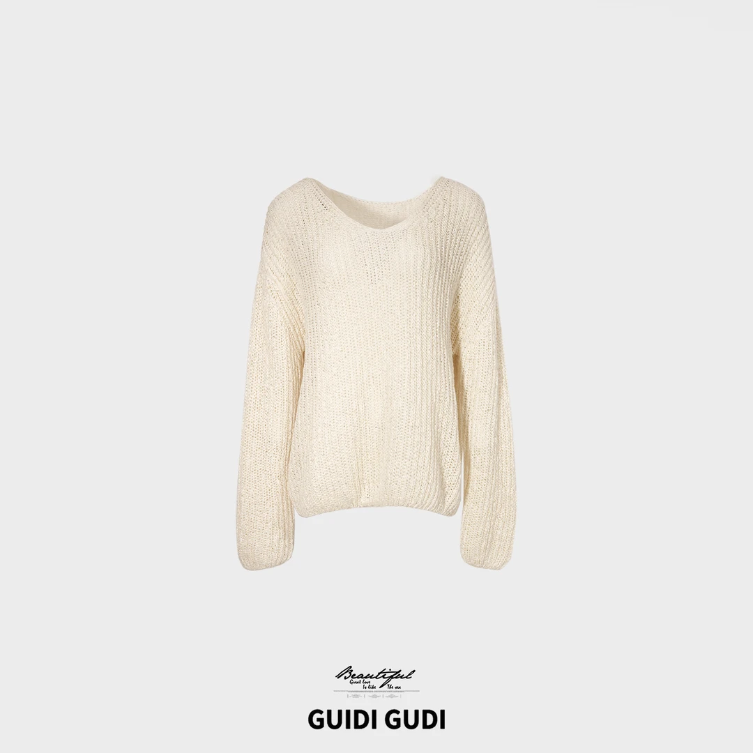 GUIDI GUDI【乱点碎红】休闲镂空棉毛衣/黄加蓝