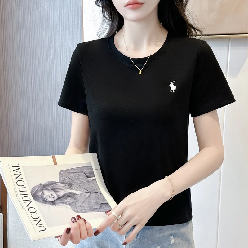 【刺绣款】圆领短袖棉T恤拉夫.骑士夏季新款百搭微胖显瘦