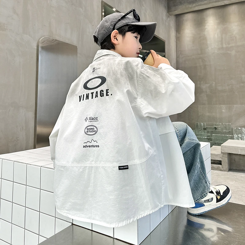 男童秋装衬衫2025新款秋季衬衣外套中大儿童男孩上衣春秋款痞帅潮