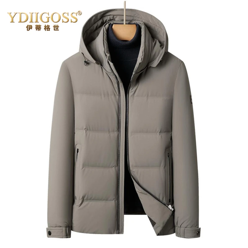 YDIIGOSS男士商务羽绒服短款连帽加厚保暖防寒服冬季休闲外套