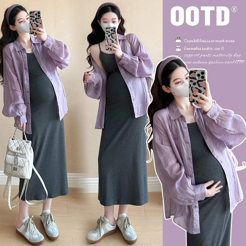 2025新款孕妇装女早秋连衣裙怀孕气质穿搭衬衫两件套慵懒风套装春