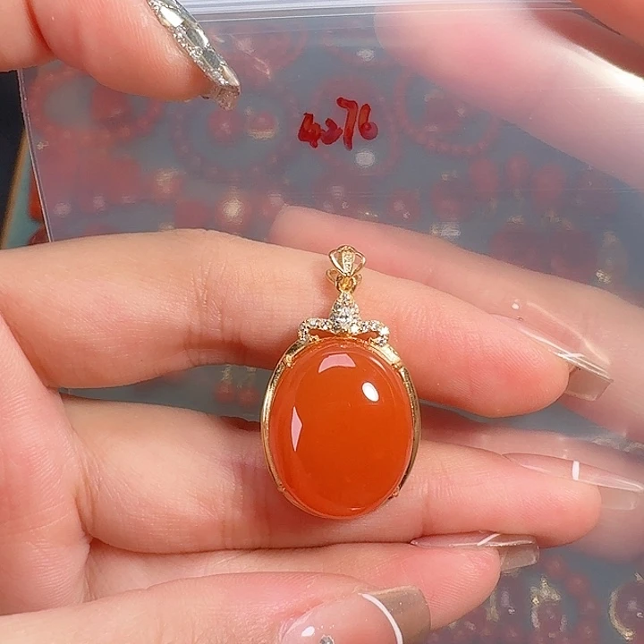 南红玛瑙银S925镶嵌吊坠