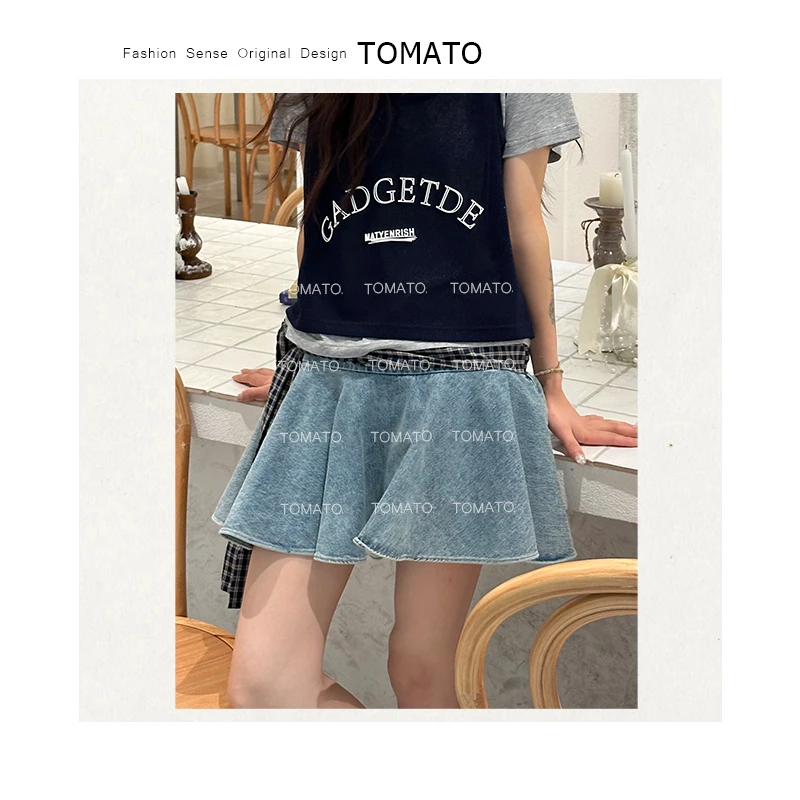 【TomaTo】荷雨 夏季韩时尚荷叶边个性辣妹减龄牛仔半身裙C25Q06102