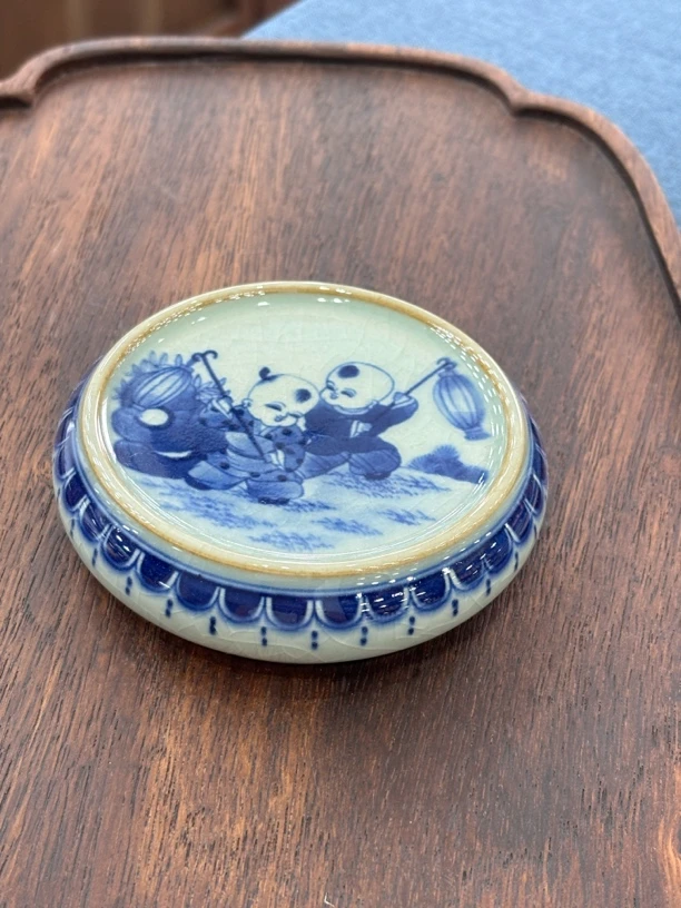 手工手绘青花陶泥手工盖置、杯垫