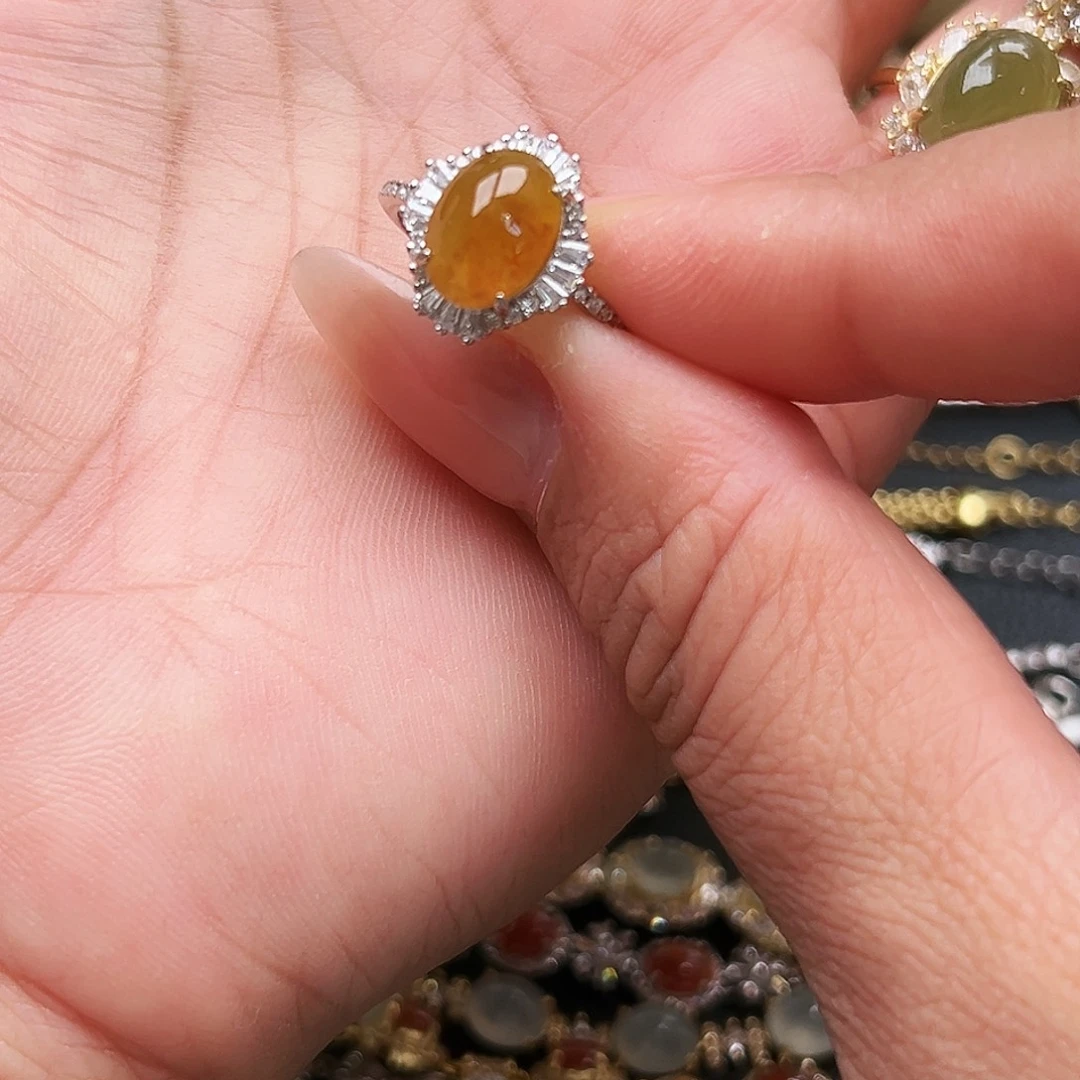 翡翠银S925镶嵌戒指缅甸天然A货翡翠戒指