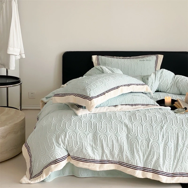 A类可可绒大版提花保暖四件套 9斤加厚冬季全消光轻奢高档简约