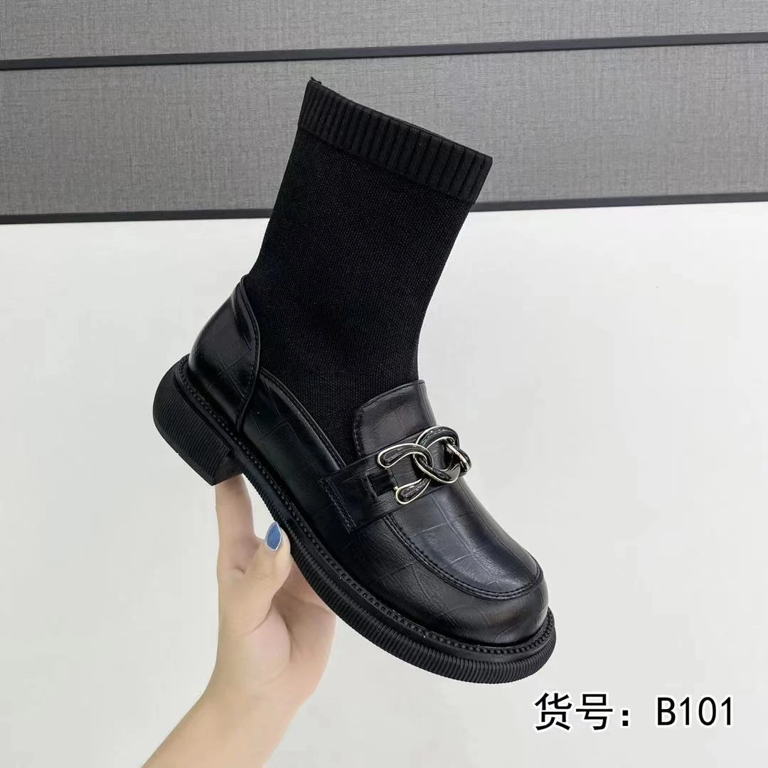 英伦风漆皮弹力布小皮鞋B101