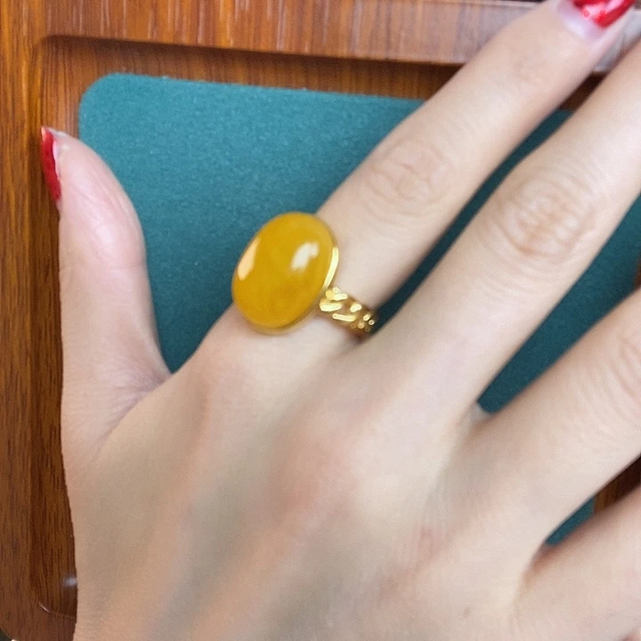 蜜蜡银S925镶嵌戒指戒指