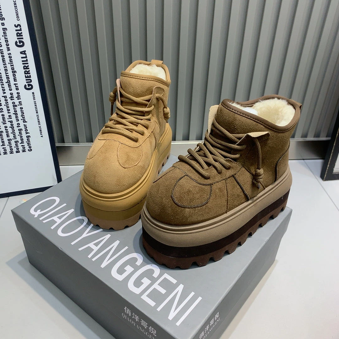 俏洋哥倪0689-80厚底8公分休闲卡皮巴拉反绒时装短筒加绒雪地靴