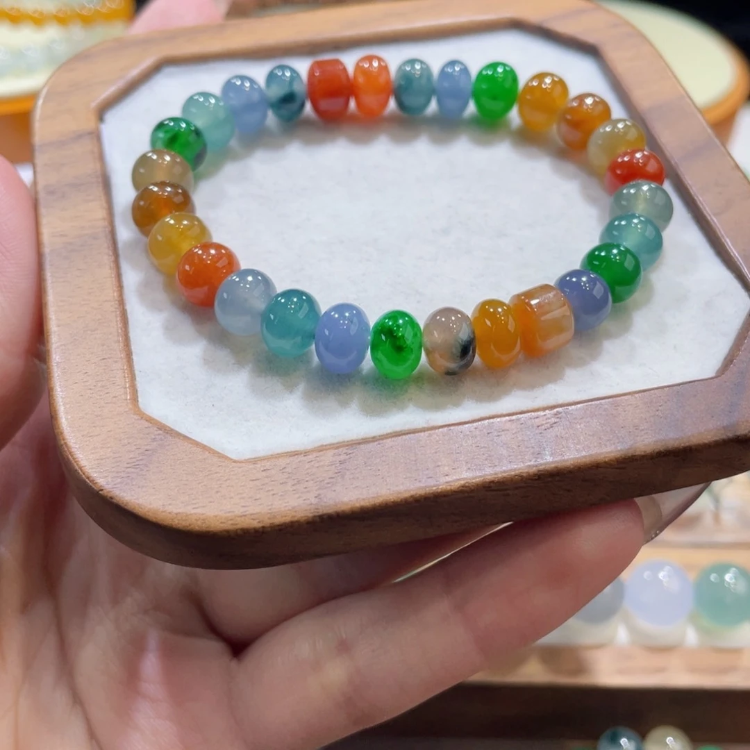 翡翠手链未镶嵌卡8彩虹多宝